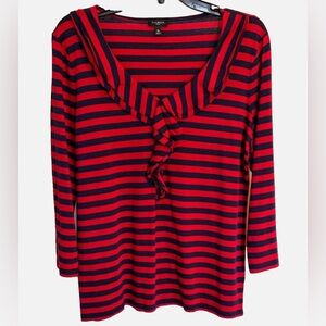 Talbots Petite Striped Nautical Top Medium Petite Red Navy Knit